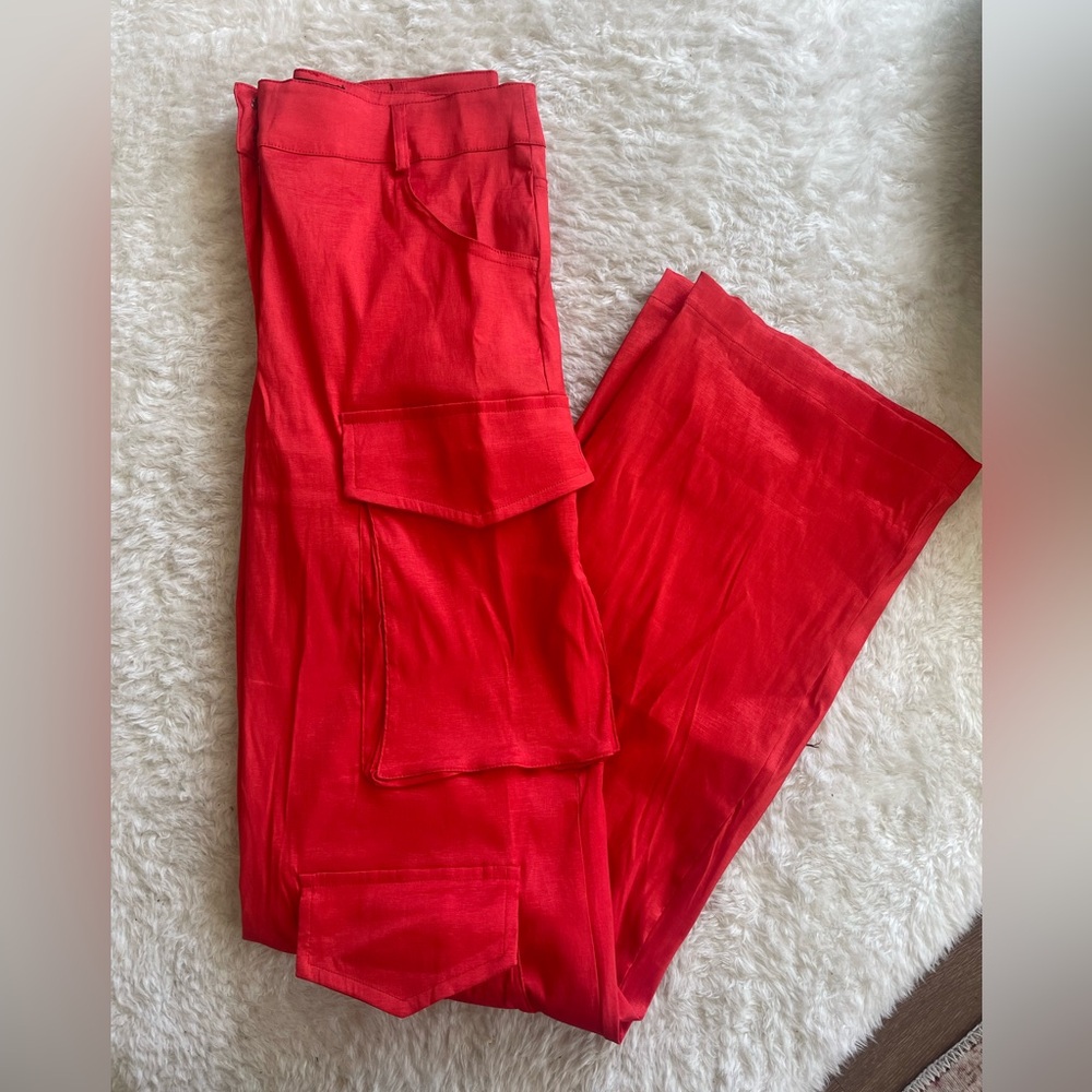 Super Comfy Red High-Waisted Straight Leg Cargo Pants